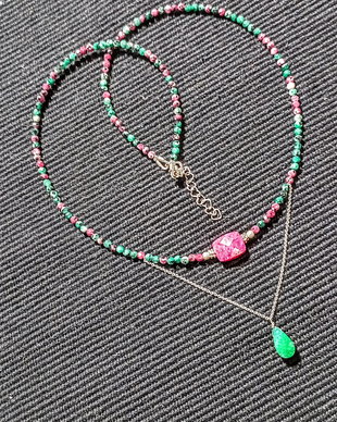Colier argint rubin in zoisit rubelit turmalina roz jad picatura lant argint minimalist boho chic trendy - Transport gratuit