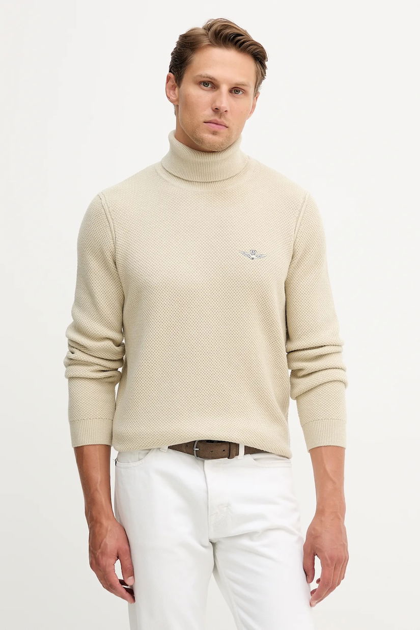 Aeronautica Militare pulover de lână culoarea bej, light, cu guler, MA1583UL00903