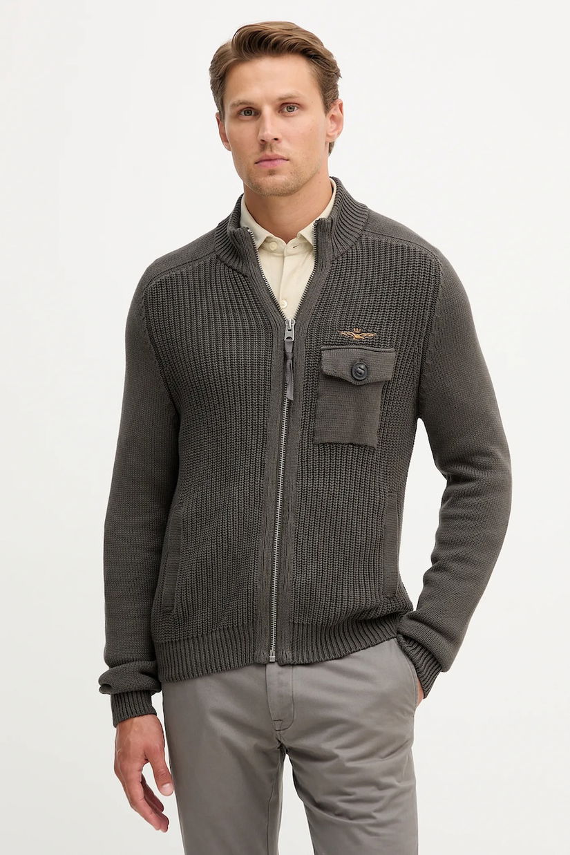 Aeronautica Militare cardigan din bumbac culoarea gri, MA1565UL00409