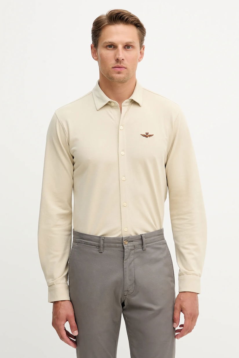 Aeronautica Militare cămașă culoarea bej, cu guler clasic, regular, CA1265UP00342