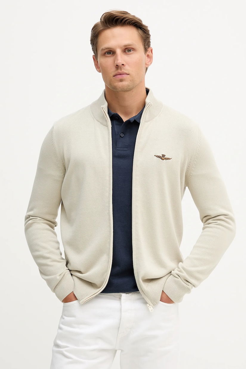 Aeronautica Militare cardigan din bumbac culoarea bej, MA1580UL00506
