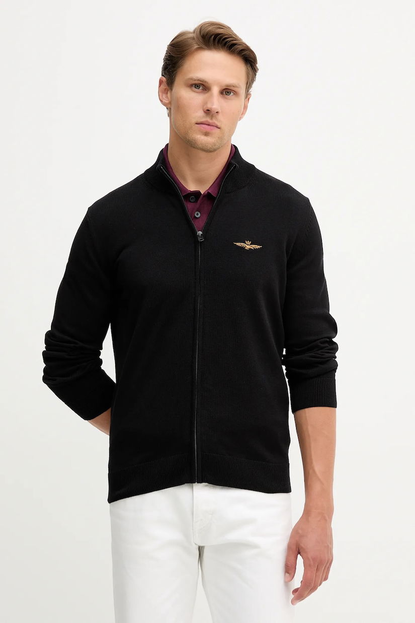 Aeronautica Militare cardigan din bumbac culoarea negru, MA1580UL00506