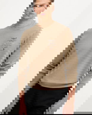 Aeronautica Militare hanorac de bumbac culoarea bej, cu imprimeu, FE2054UF00665