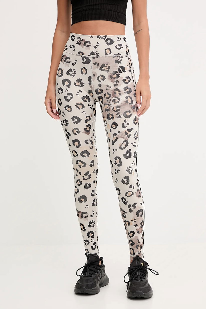 adidas Performance leggins de antrenament Optime Essentials Full Length Leggings Print culoarea bej, cu imprimeu, JY4606