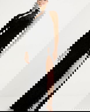 Versace Jeans Couture rochie de catifea culoarea negru, maxi, evazați, 79HAO910 J0193