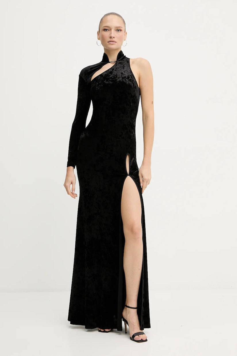 Versace Jeans Couture rochie de catifea culoarea negru, maxi, evazați, 79HAO910 J0193