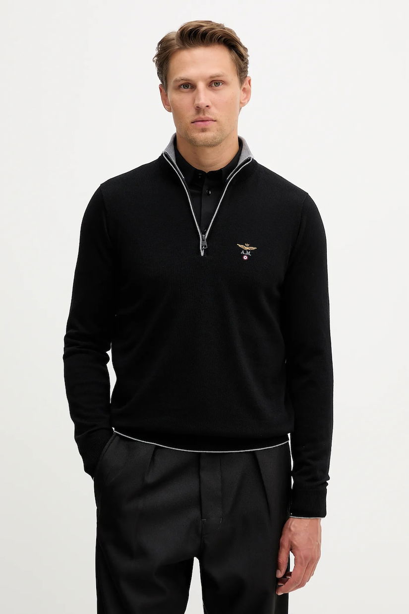 Aeronautica Militare pulover de lână culoarea negru, light, cu turtleneck, MA1570UL00415
