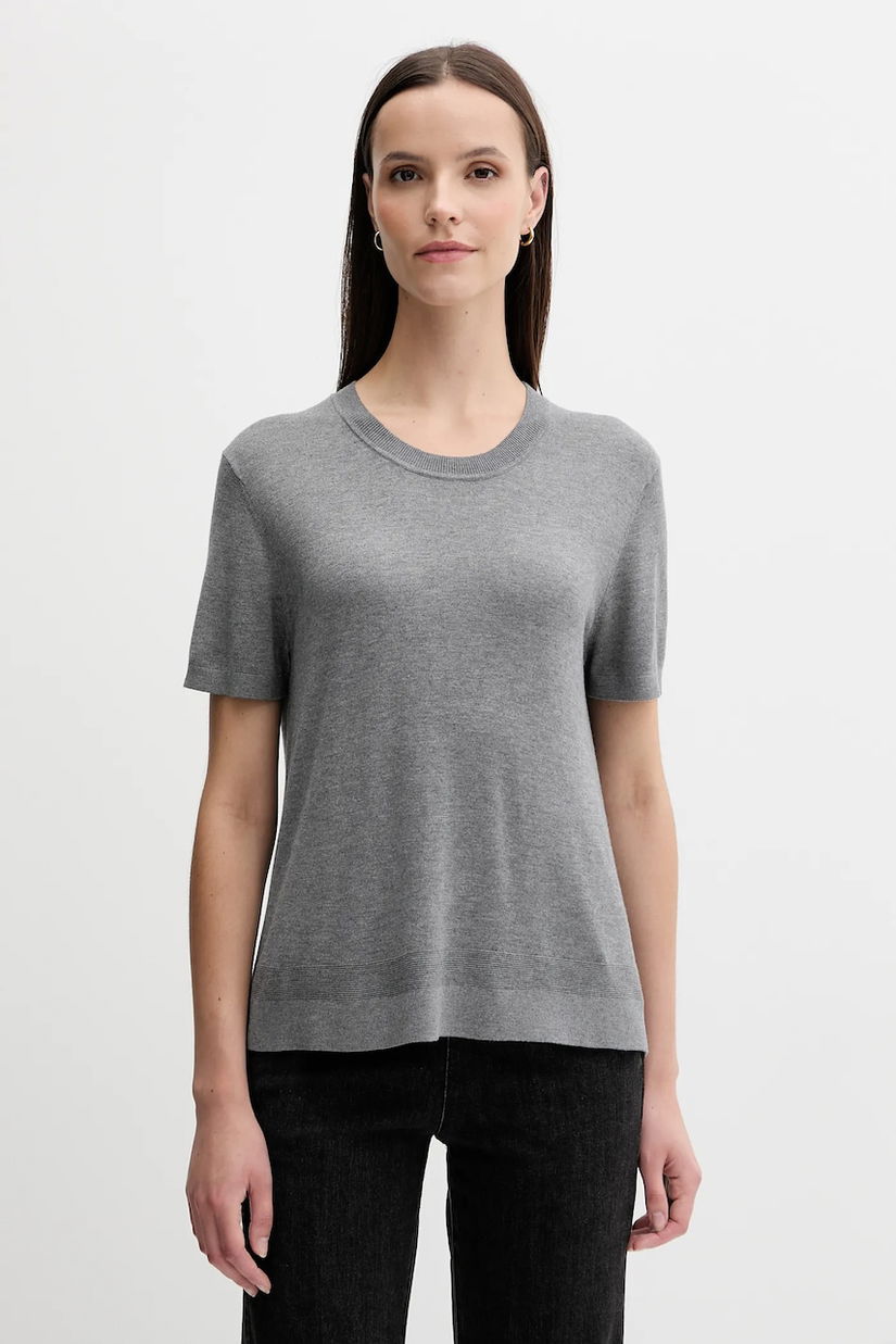 United Colors of Benetton tricou cu mânecă lungă culoarea gri, 1ZRED10BK