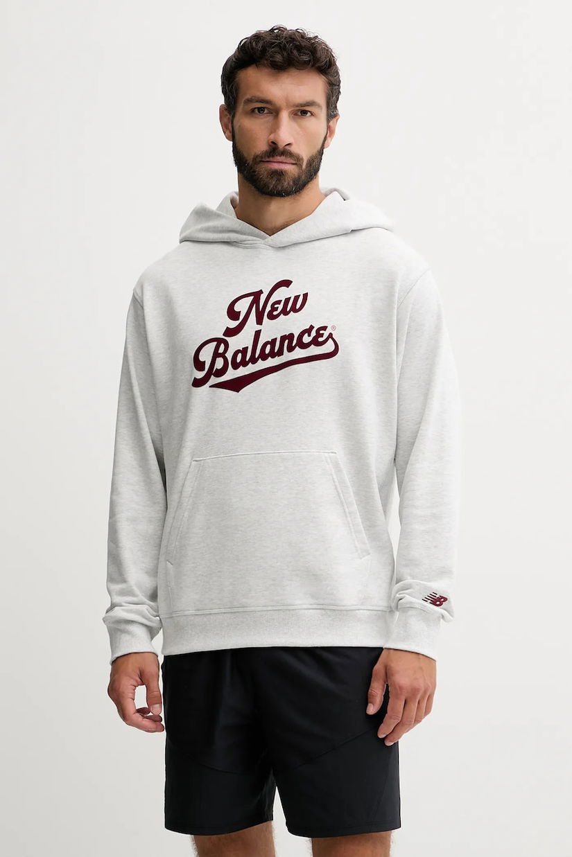 New Balance hanorac de bumbac culoarea gri, cu glugă, melanj, MT53902AHH