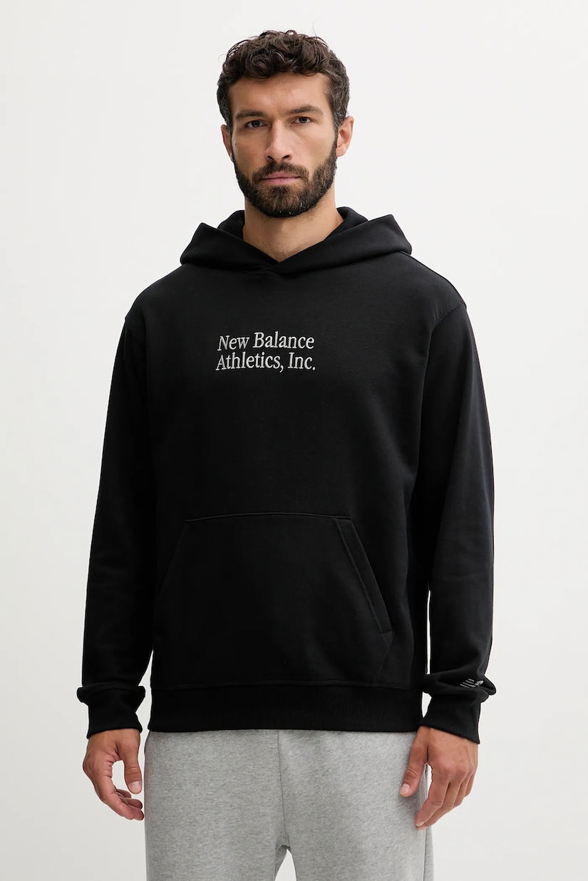 New Balance hanorac de bumbac culoarea negru, cu glugă, uni, MT53925BK