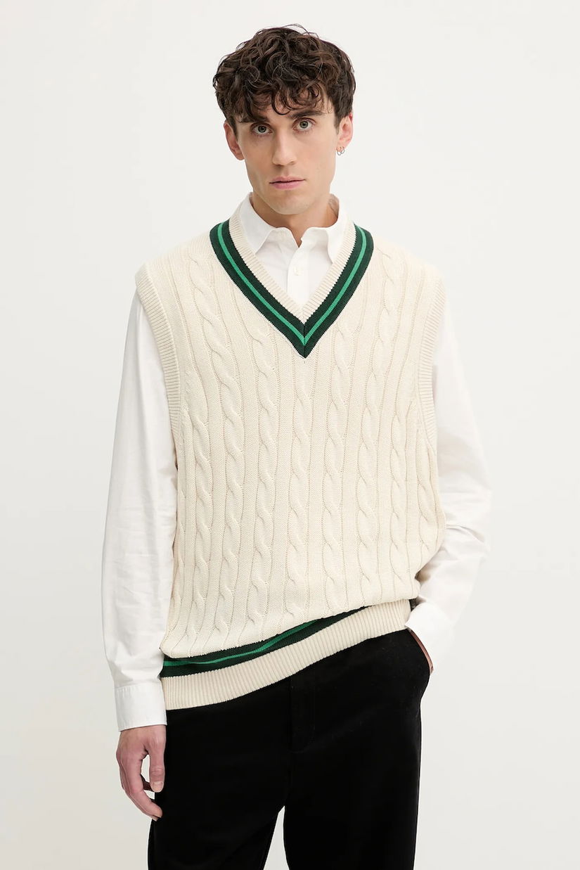 Abercrombie & Fitch vestă din bumbac culoarea bej, KI120-5140-150