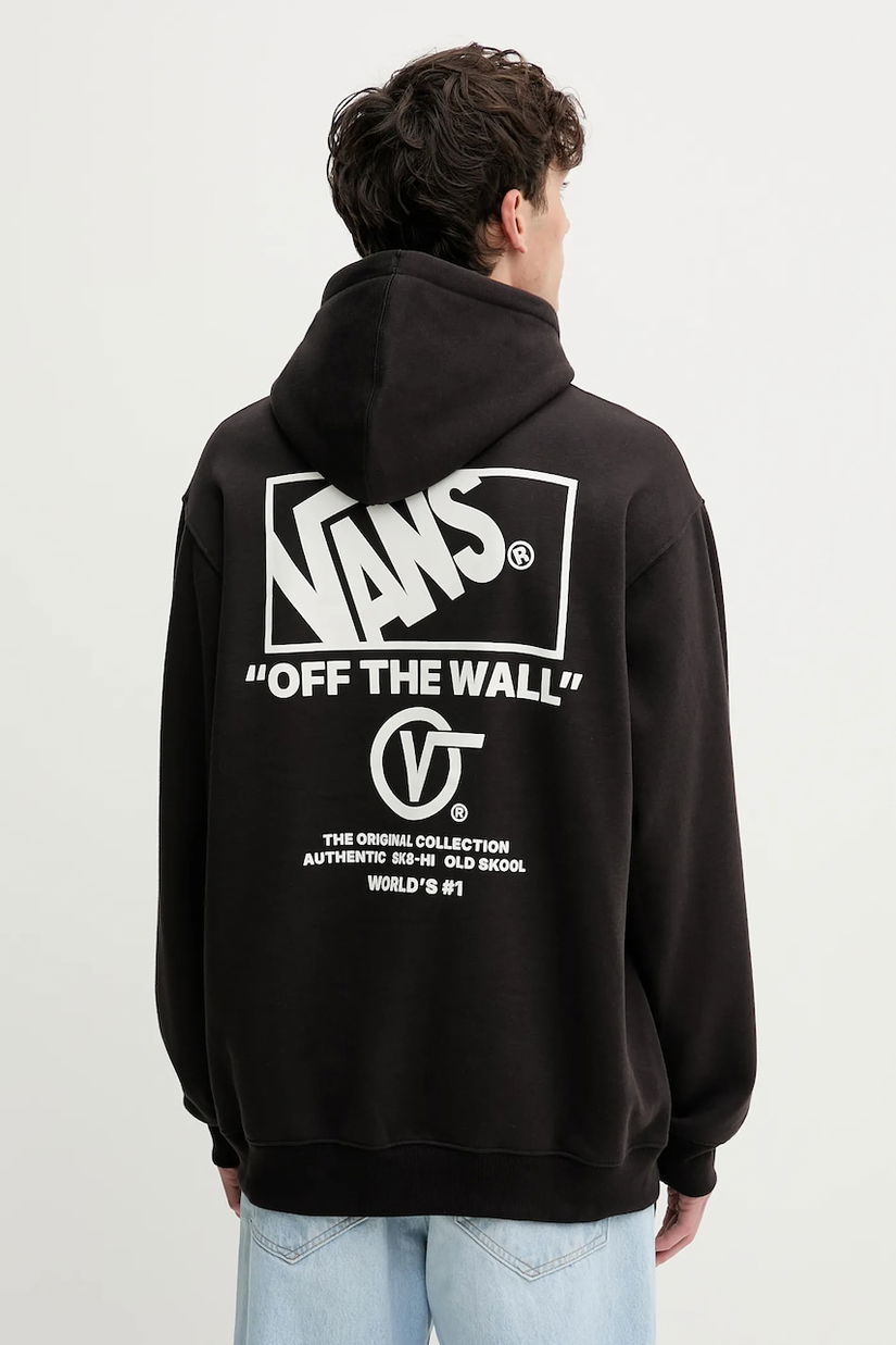 Vans bluză culoarea negru, cu glugă, cu imprimeu, VN000PGMY281