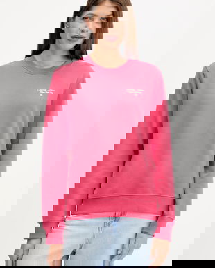 Tommy Jeans hanorac de bumbac culoarea roz, cu imprimeu, DW0DW21960