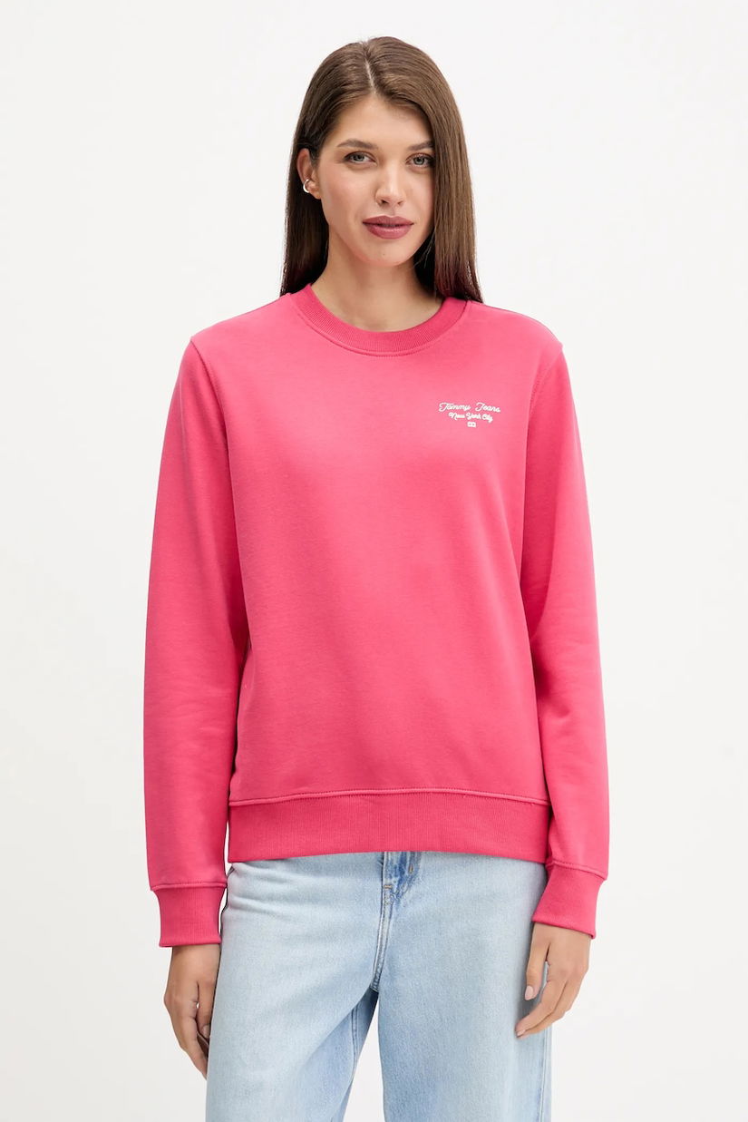 Tommy Jeans hanorac de bumbac culoarea roz, cu imprimeu, DW0DW21960