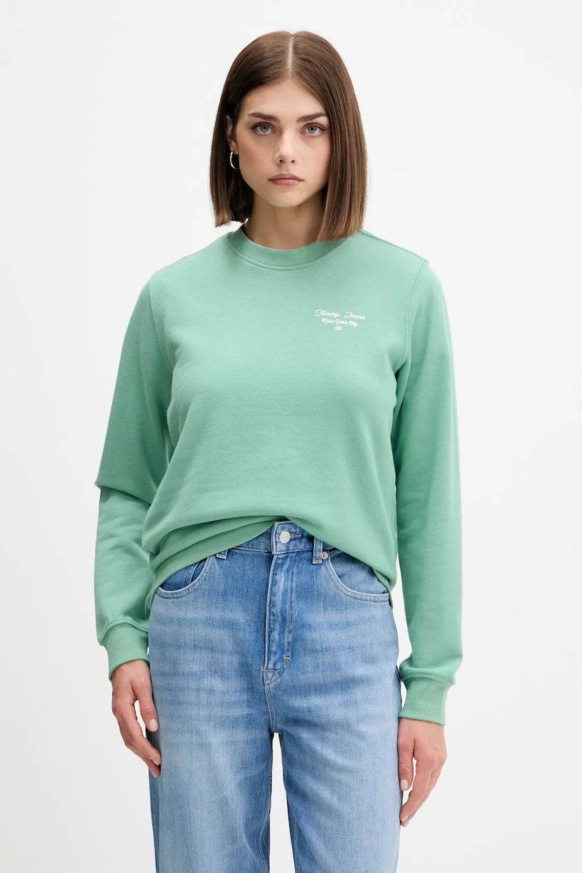 Tommy Jeans hanorac de bumbac culoarea verde, cu imprimeu, DW0DW21960