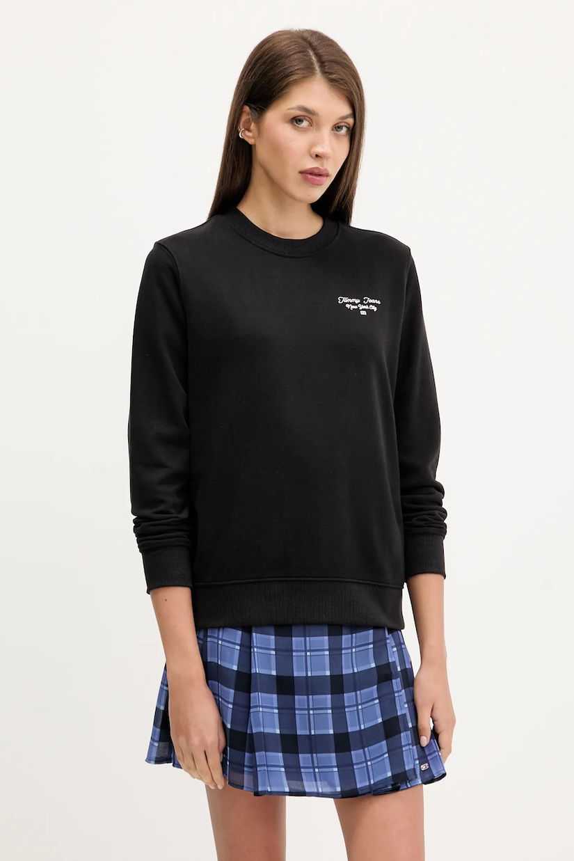 Tommy Jeans hanorac de bumbac culoarea negru, cu imprimeu, DW0DW21960