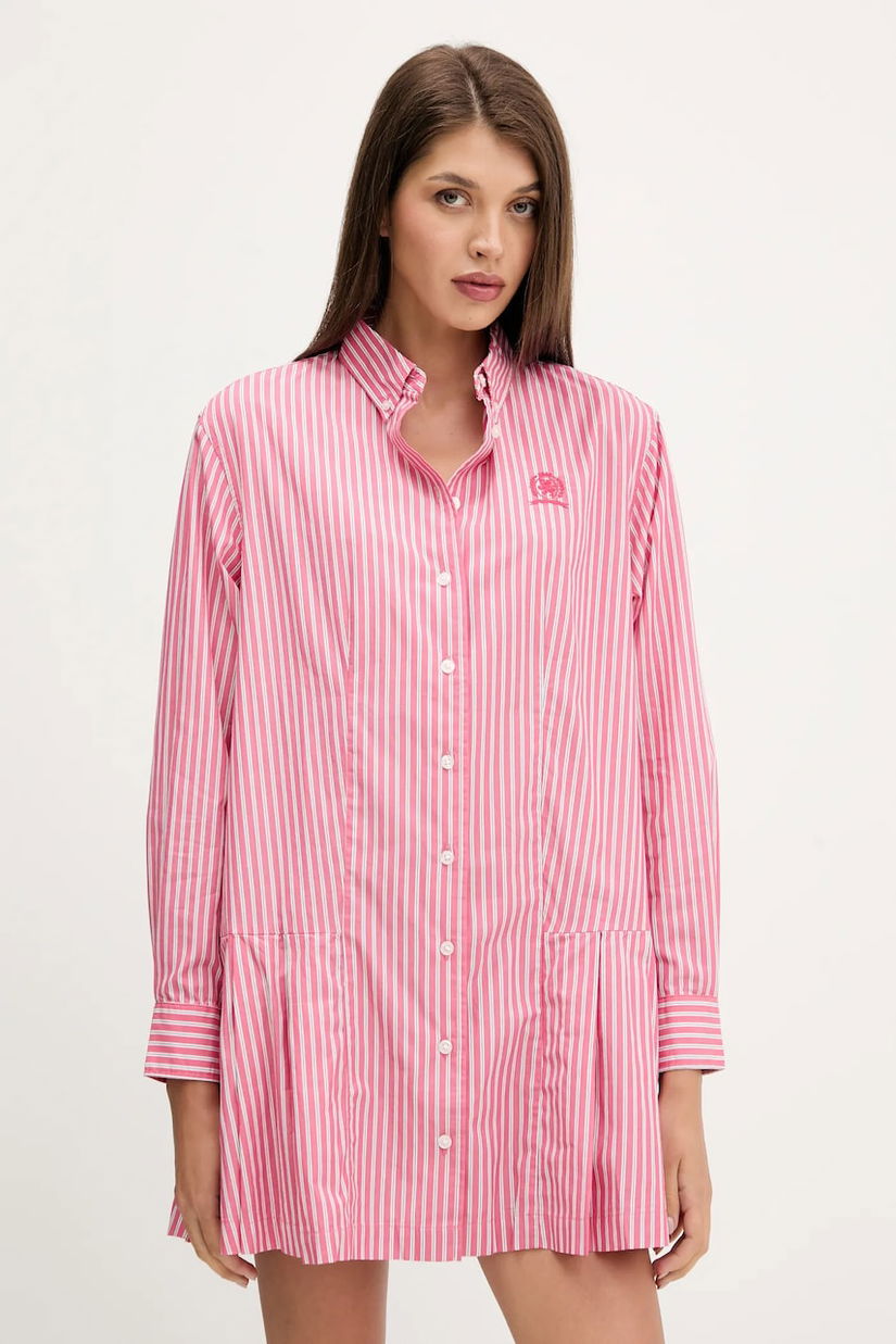 Tommy Jeans rochie din bumbac culoarea roz, mini, evazați, DW0DW21786