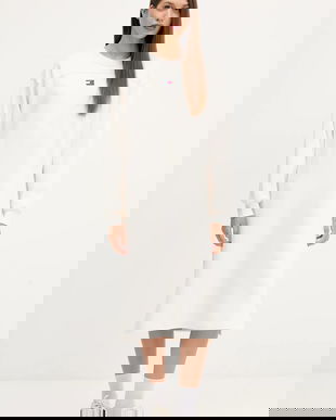 Tommy Jeans rochie din bumbac culoarea bej, mini, oversize, DW0DW21484