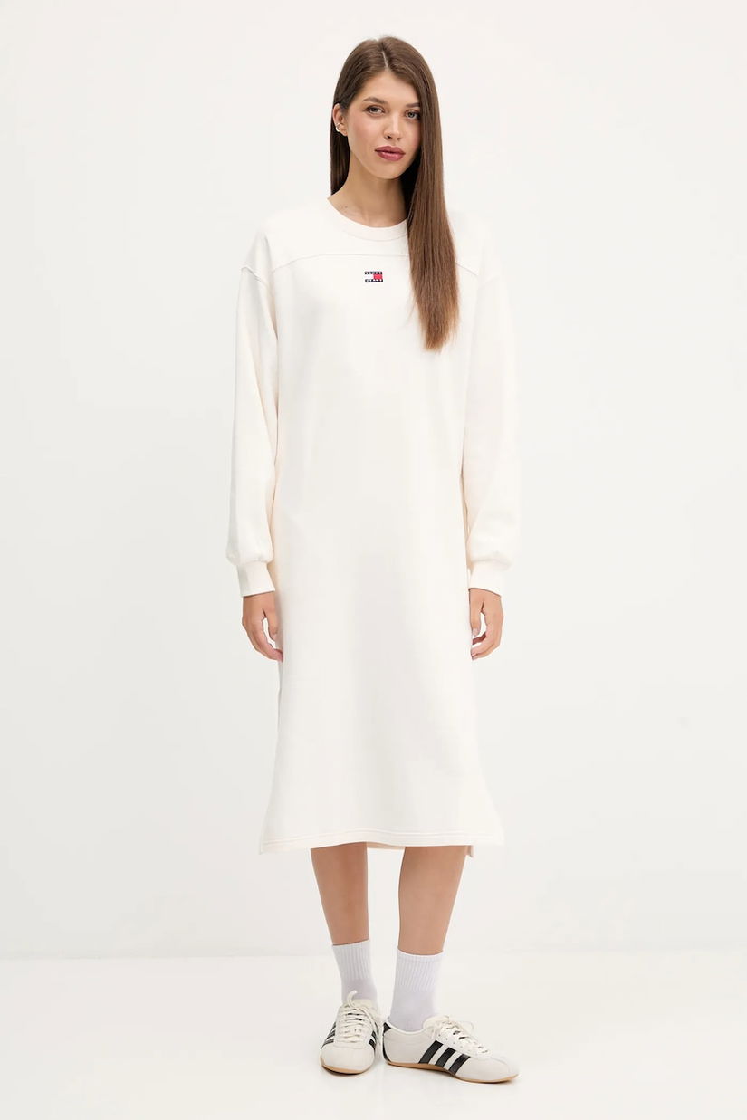 Tommy Jeans rochie din bumbac culoarea bej, mini, oversize, DW0DW21484