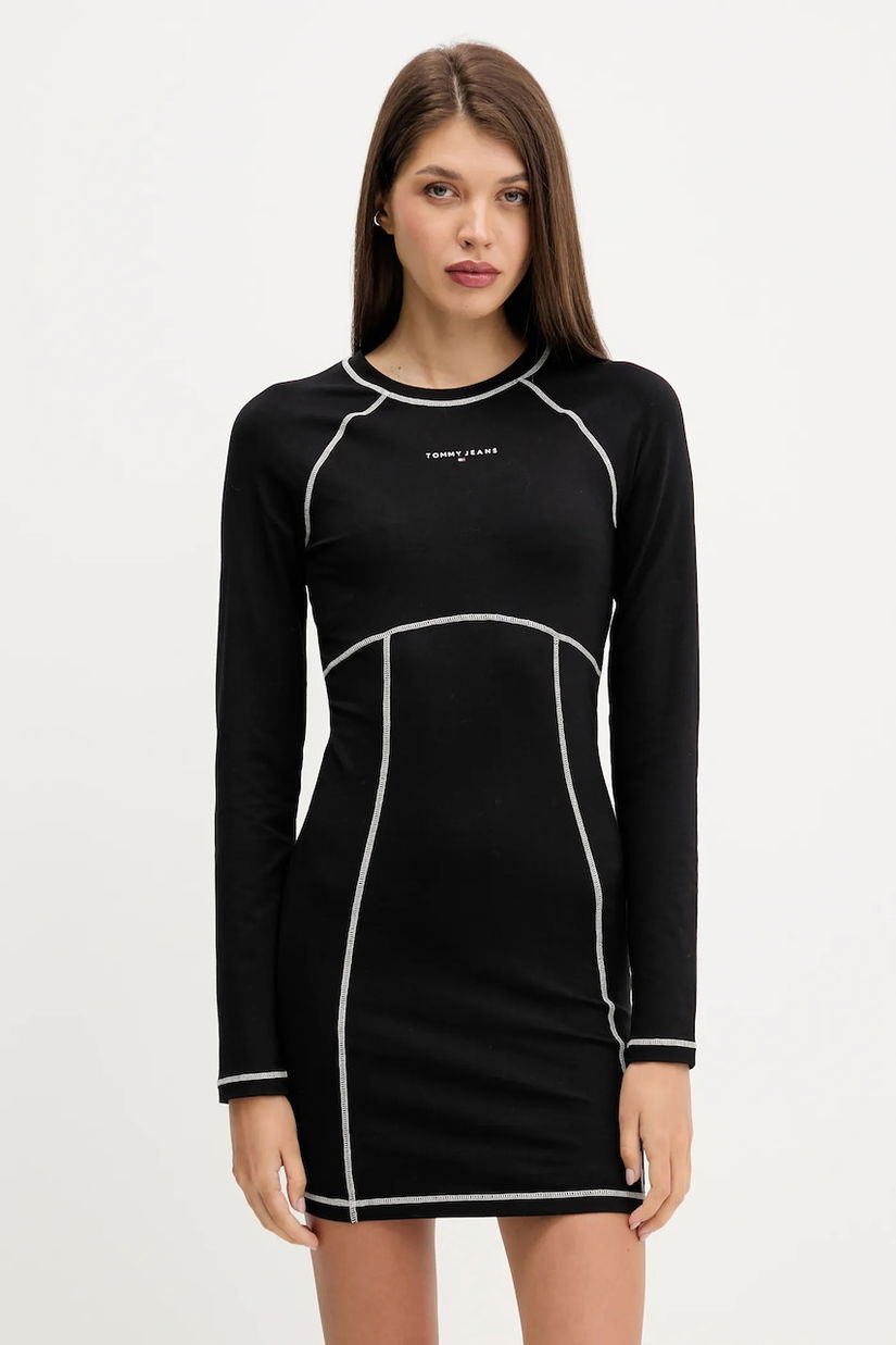 Tommy Jeans rochie culoarea negru, mini, evazați, DW0DW21465