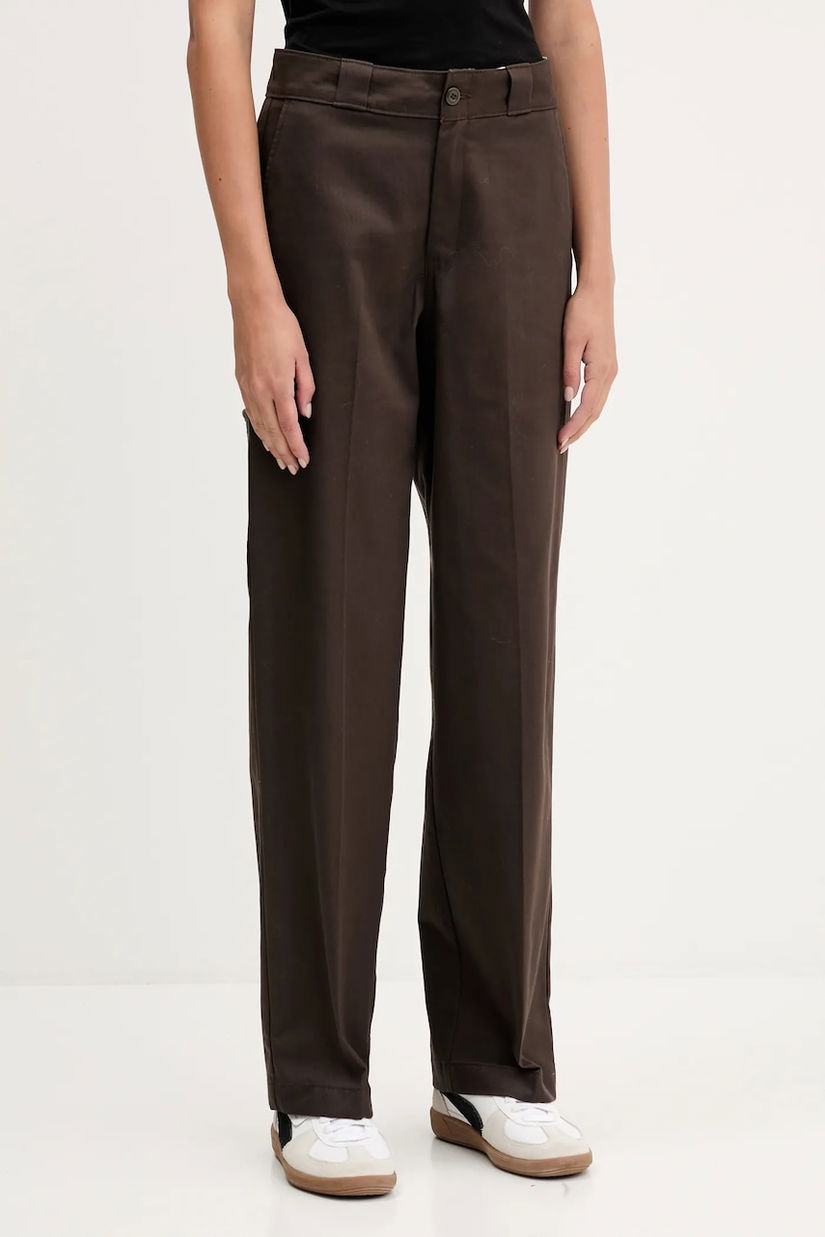 Dickies pantaloni de bumbac culoarea maro, lat, high waist, DK0A87PL