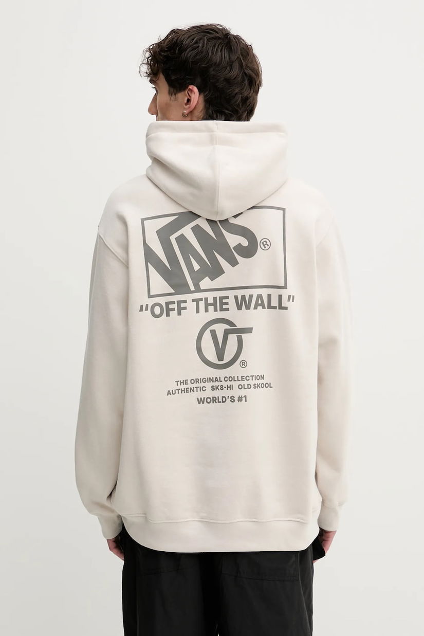 Vans bluză culoarea bej, cu glugă, cu imprimeu, VN000PGMEN91