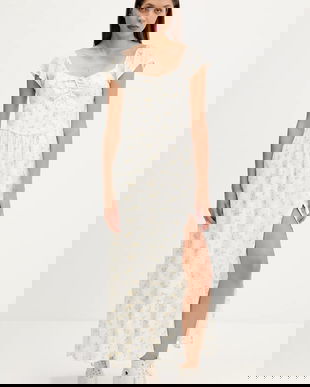 Hollister Co. rochie culoarea alb, maxi, evazați, KI359-5298