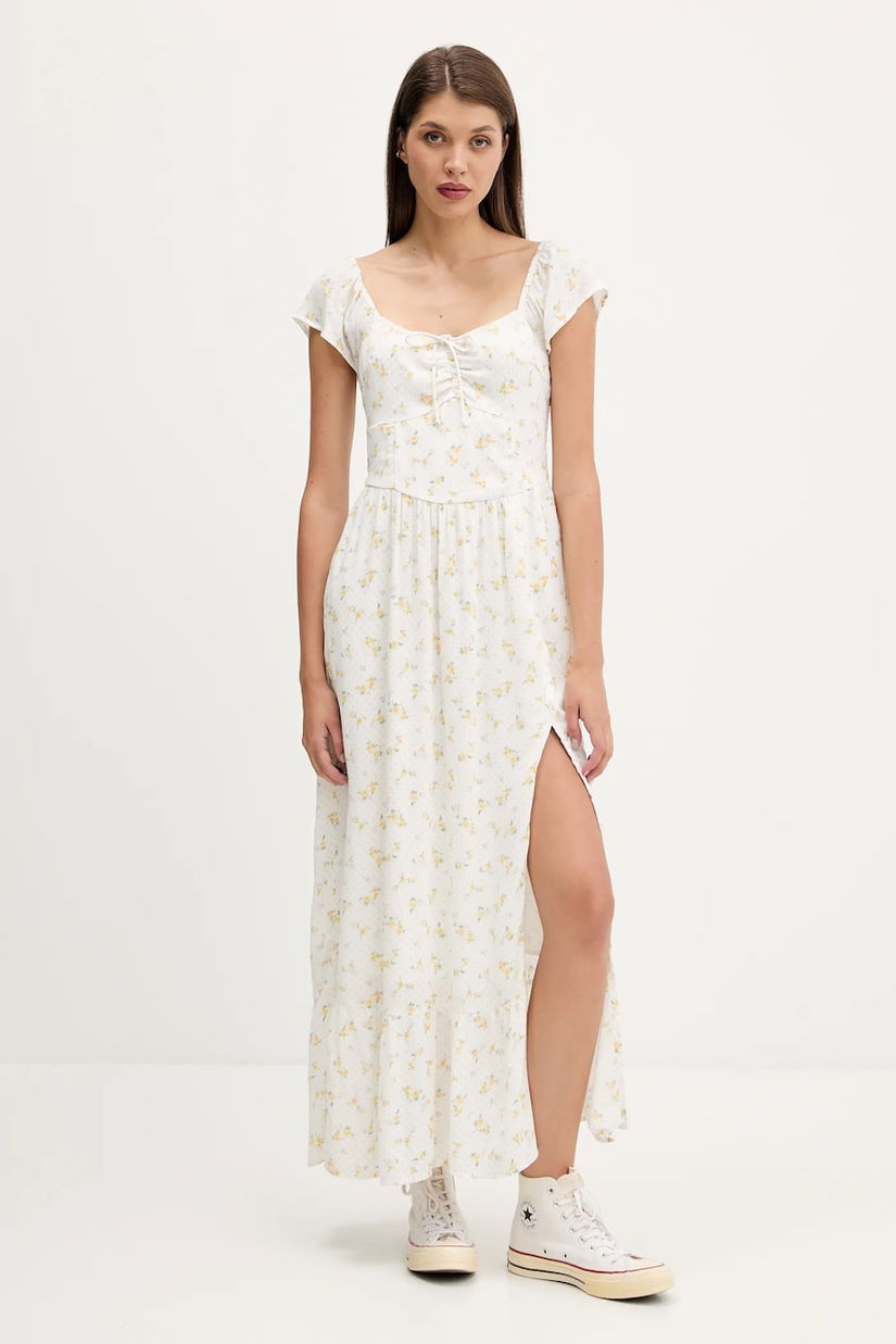Hollister Co. rochie culoarea alb, maxi, evazați, KI359-5298