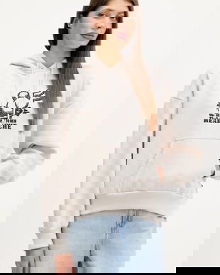 Vans bluză culoarea bej, cu glugă, cu imprimeu, VN000Q37EN91