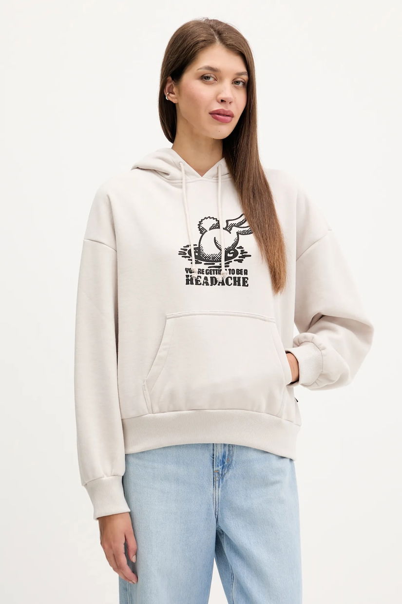 Vans bluză culoarea bej, cu glugă, cu imprimeu, VN000Q37EN91