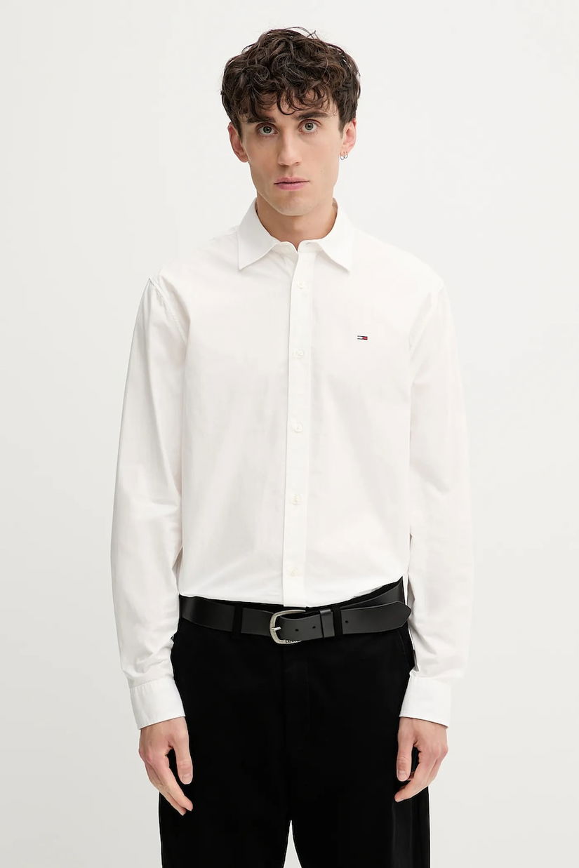 Tommy Jeans cămașă din bumbac culoarea bej, cu guler clasic, regular, DM0DM22026