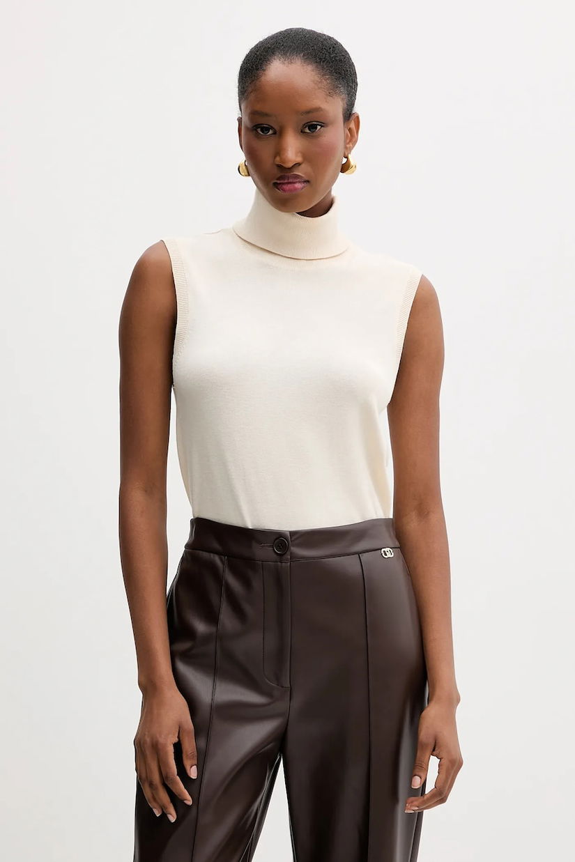 Silvian Heach vestă WARMI culoarea bej, light, cu guler, GPA25037LU