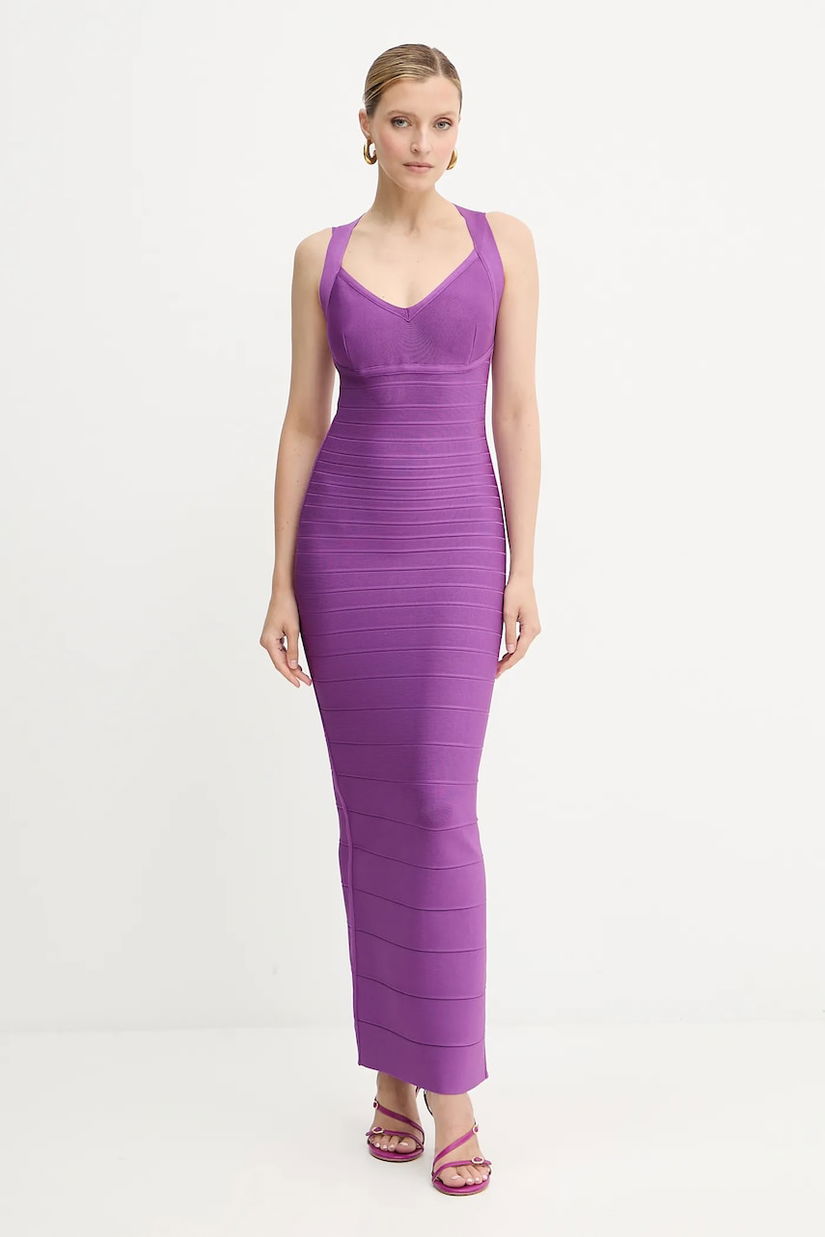 Herve Leger rochie Sutton culoarea violet, maxi, mulata, HLT8497963