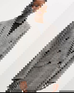 Silvian Heach sacou MADAIRAGA culoarea gri, cu doua randuri de nasturi, cu model, GPA25381GC