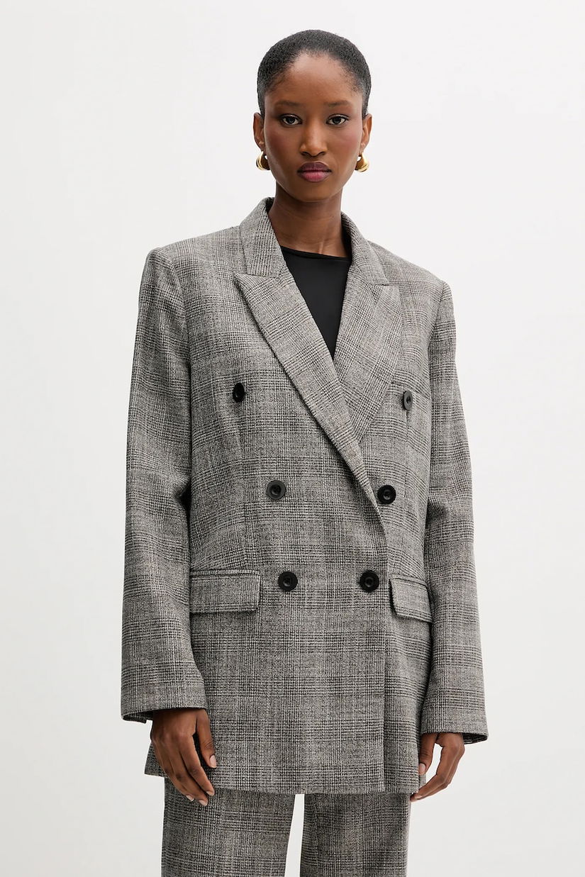 Silvian Heach sacou MADAIRAGA culoarea gri, cu doua randuri de nasturi, cu model, GPA25381GC