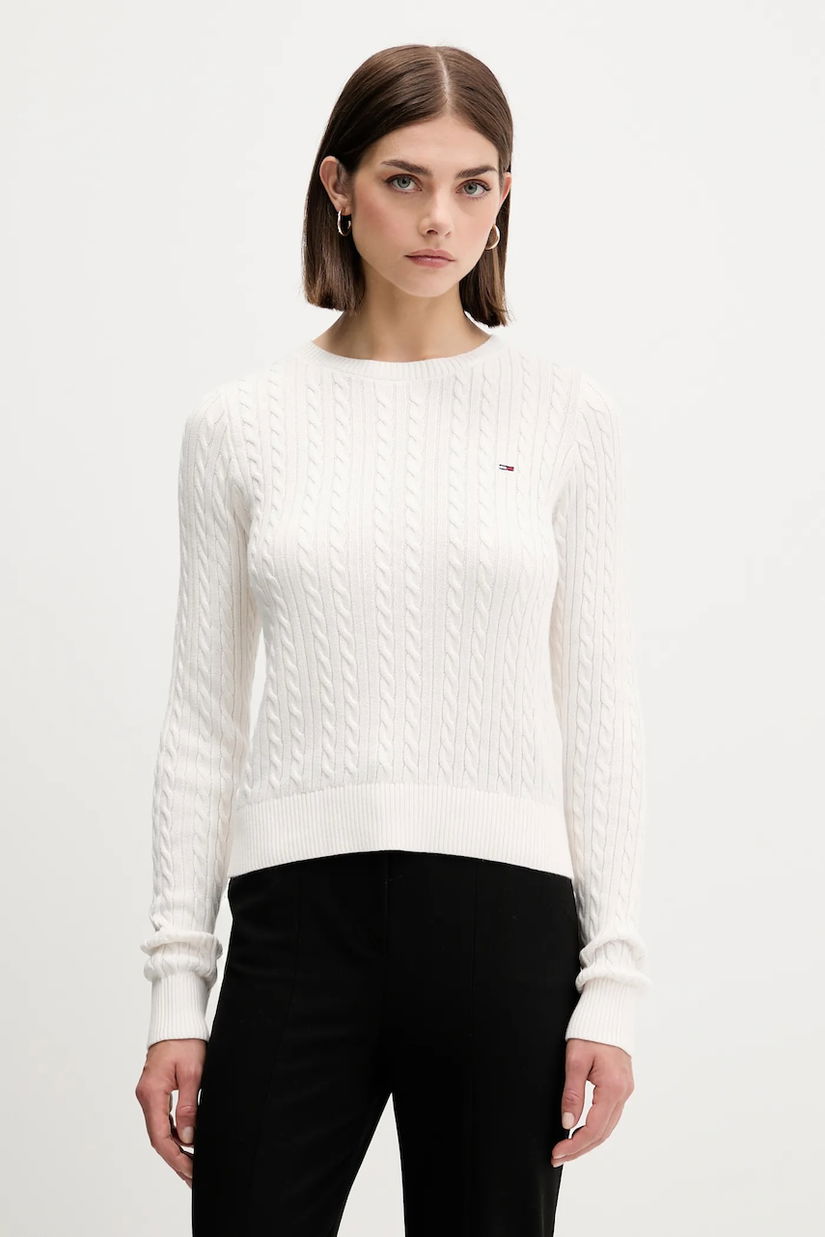 Tommy Jeans pulover de bumbac culoarea bej, light, DW0DW22165