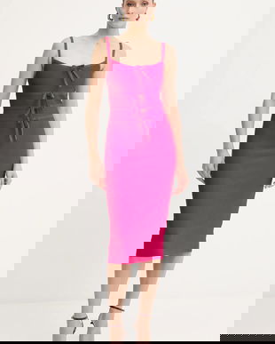 Herve Leger rochie Alicia culoarea roz, midi, mulata, HBB8524977