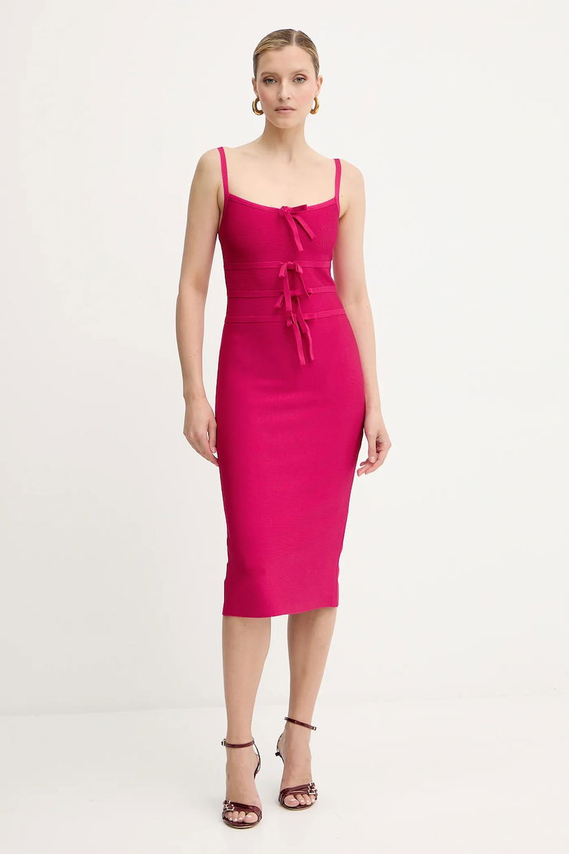 Herve Leger rochie Alicia culoarea roz, midi, mulata, HBB8524977