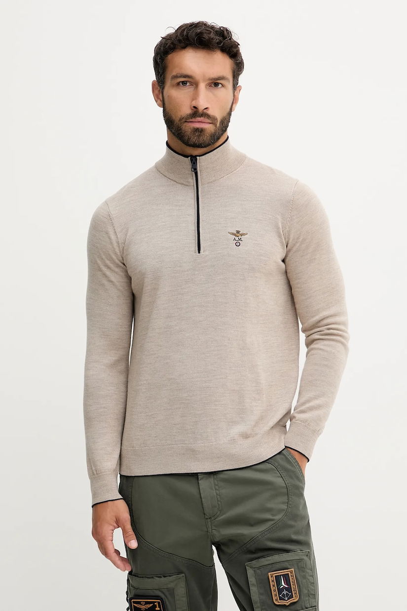 Aeronautica Militare pulover de lână culoarea bej, light, cu turtleneck, MA1570UL00415