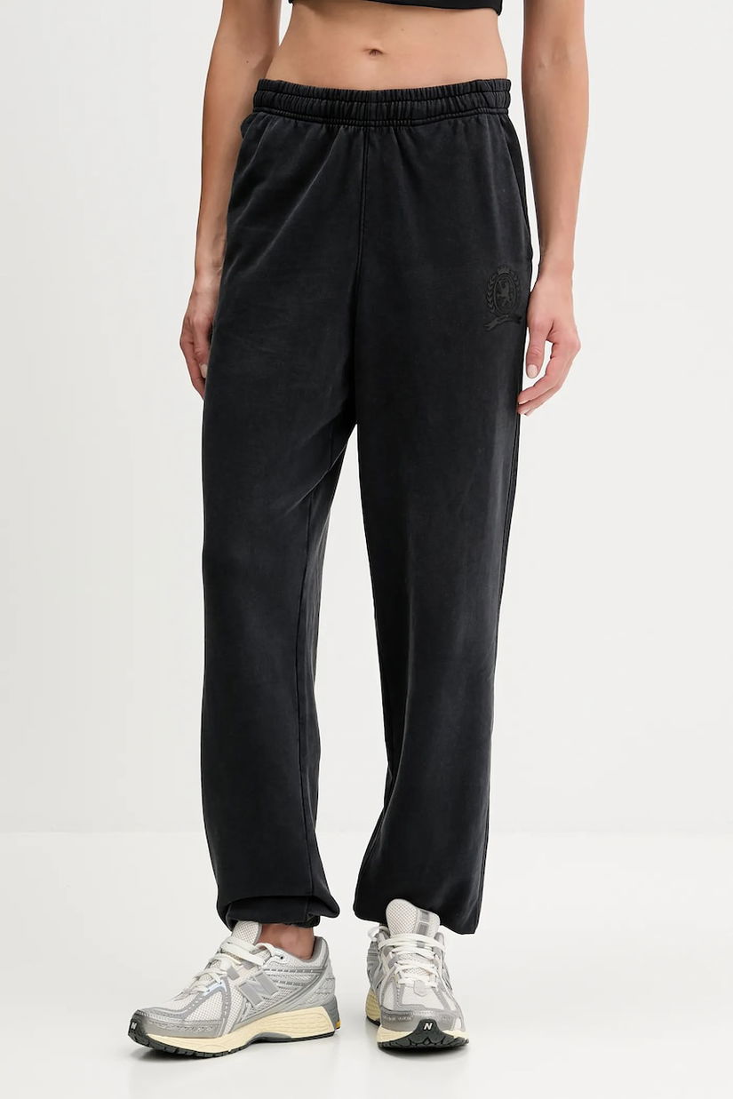 Tommy Jeans pantaloni de trening din bumbac culoarea negru, cu imprimeu, DW0DW21702