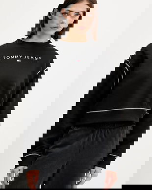 Tommy Jeans bluză culoarea negru, cu imprimeu, DW0DW21587