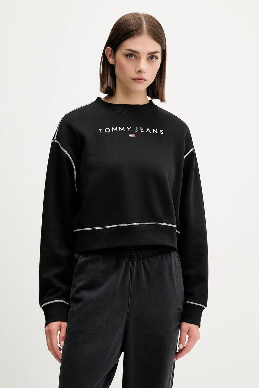 Tommy Jeans bluză culoarea negru, cu imprimeu, DW0DW21587