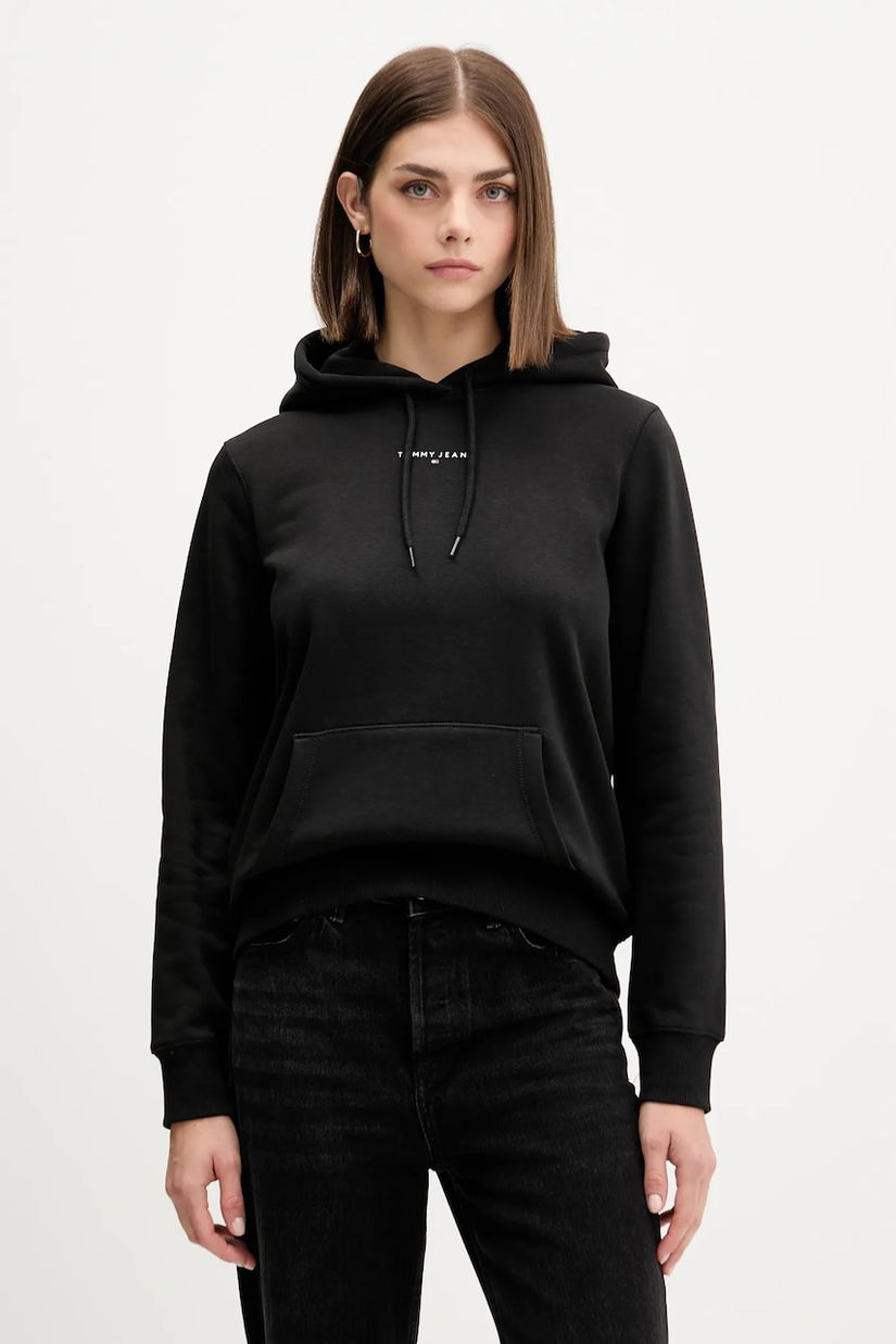 Tommy Jeans bluză culoarea negru, cu glugă, cu imprimeu, DW0DW21963