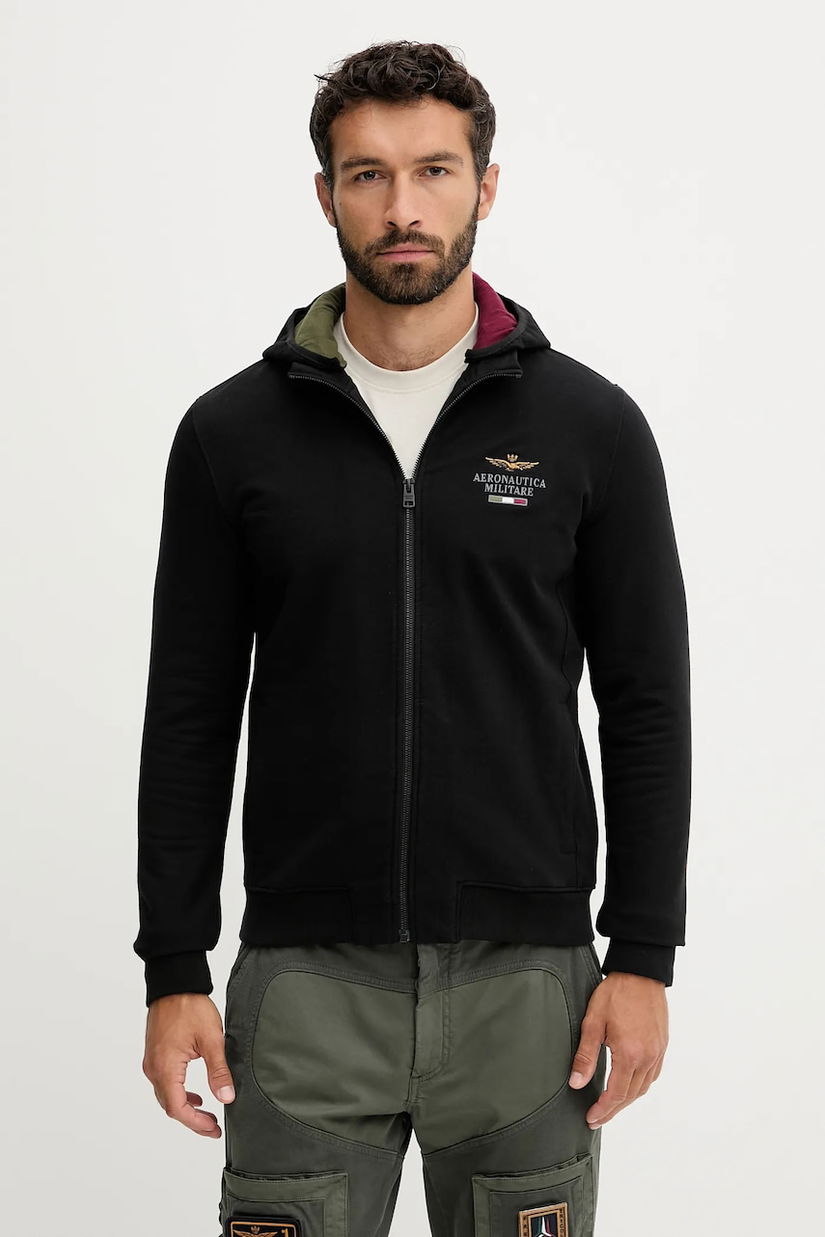 Aeronautica Militare bluză culoarea negru, cu glugă, uni, FE2078UF00662
