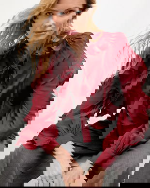 Answear.LAB camasa culoarea bordo, cu un decolteu legat, regular