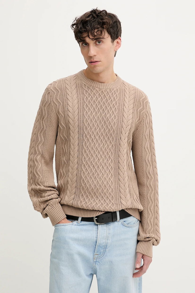 Tommy Jeans pulover de bumbac culoarea maro, light, DM0DM22101