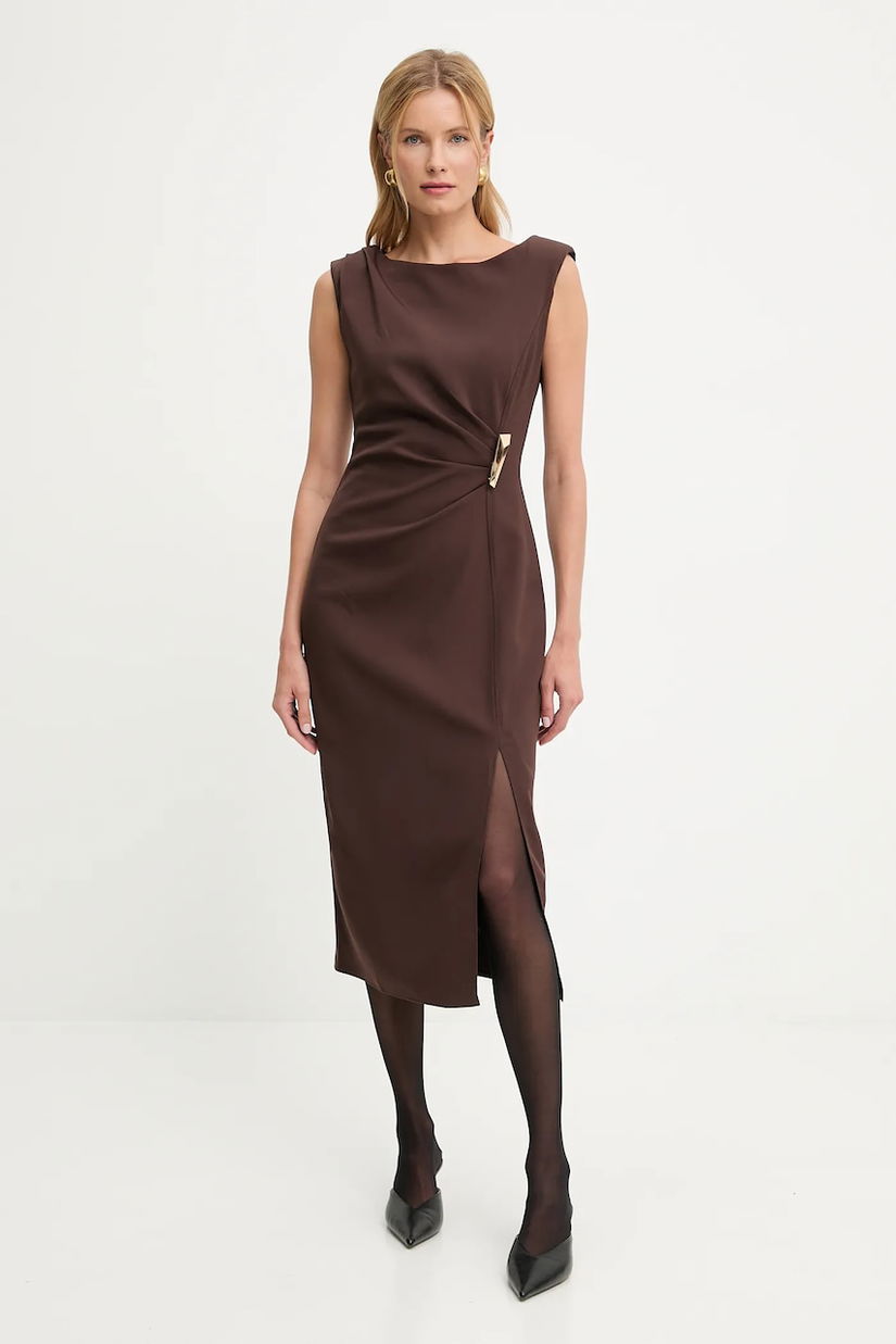 Answear.LAB rochie culoarea maro, midi, mulata