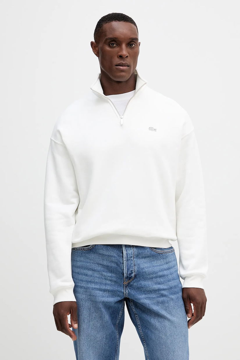 Lacoste hanorac de bumbac culoarea bej, neted, SH7759