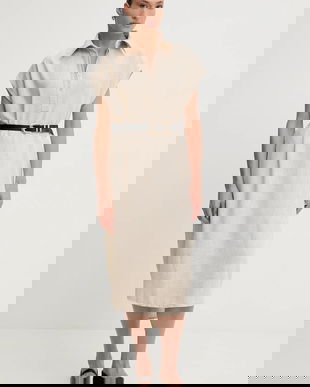 Answear.LAB rochie din in culoarea bej, midi, oversize