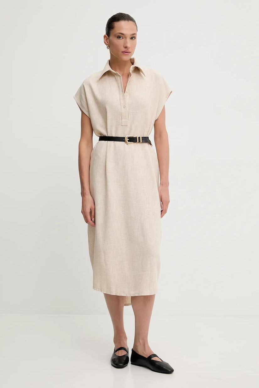 Answear.LAB rochie din in culoarea bej, midi, oversize